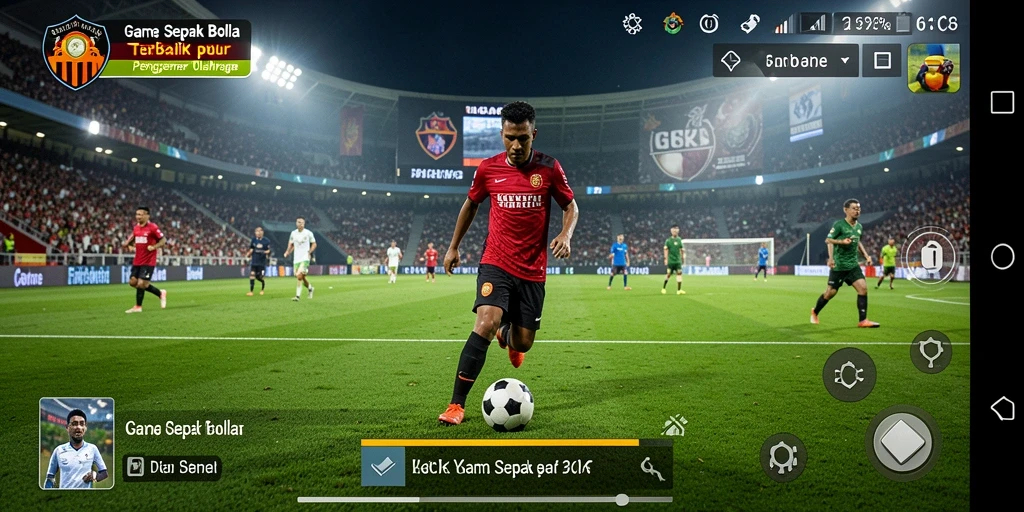 Screenshot gameplay 6CF yang menunjukkan aksi di lapangan sepak bola.