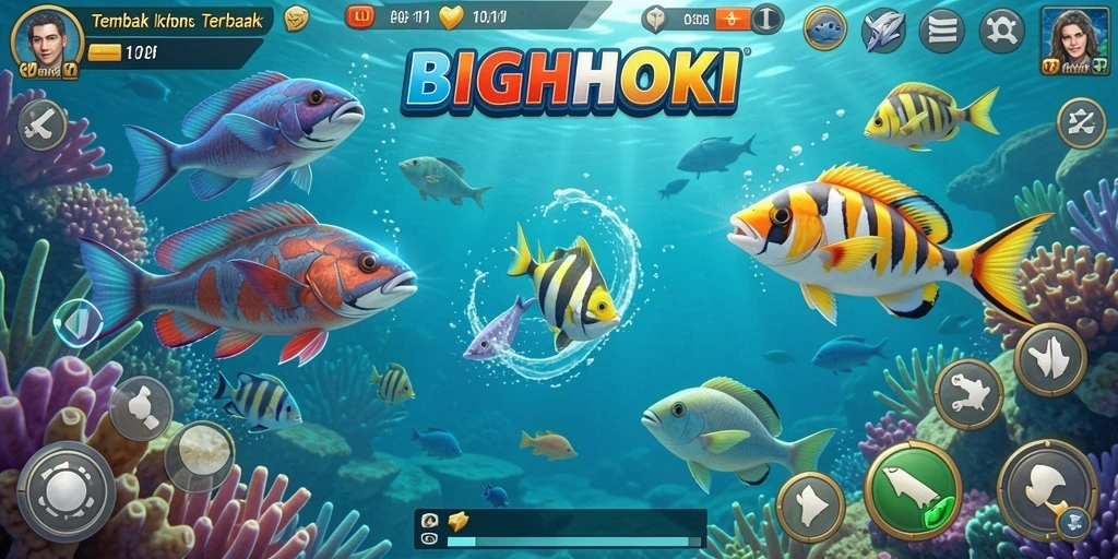 Tangkapan layar gameplay BIGHOKI saat menembak ikan.