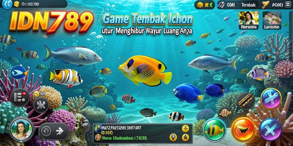 Screenshot gameplay IDN789 yang menunjukkan aksi menembak ikan.