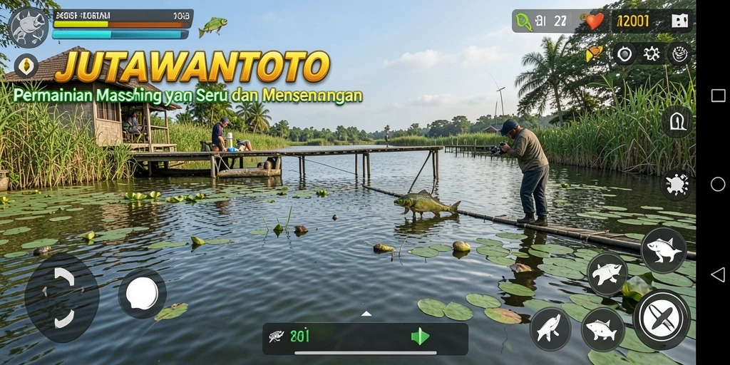 Tampilan gameplay JUTAWANTOTO yang menggambarkan momen memancing yang seru.