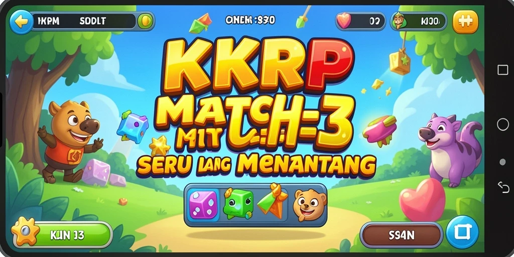Screenshot gameplay KKRP menunjukkan elemen Match-3 yang penuh warna dan menantang.