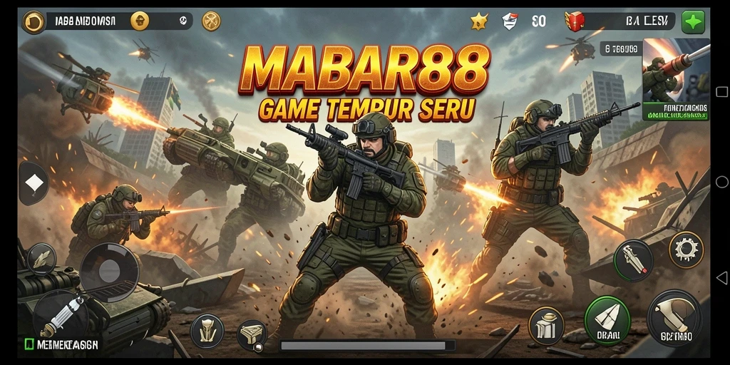 Screenshot gameplay seru MABAR88 dengan aksi menembak yang intens.