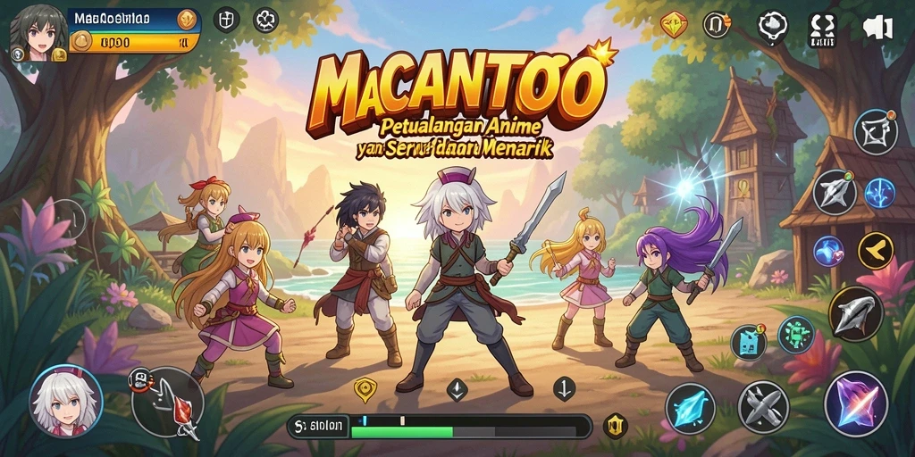 Tampilan gameplay MACANTOTO yang menampilkan aksi karakter Anime.