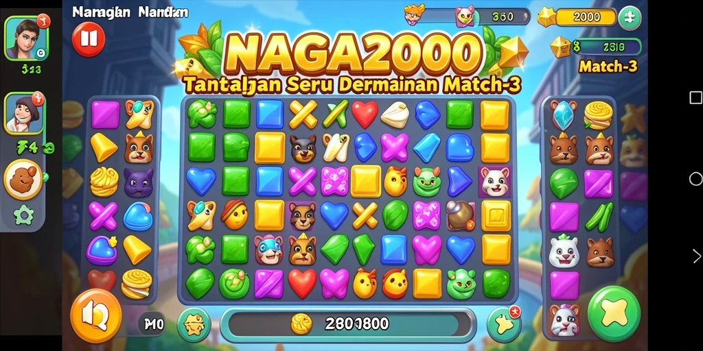 Screenshot utama NAGA2000 menunjukkan gameplay seru dalam mencocokkan buah-buahan.