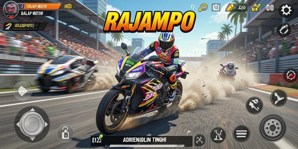 Tampilan gameplay balap motor yang seru dan mendebarkan di RAJAMPO.