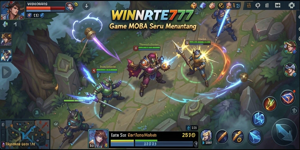 Tampilan gameplay <strong>WINRATE777</strong> menampilkan aksi seru dalam pertarungan MOBA.